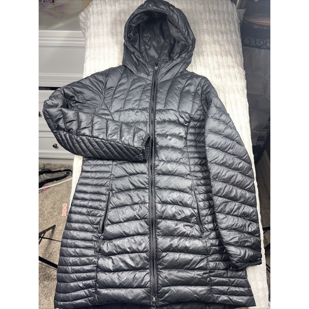 Eddie Bauer Women's Medium Black 75% Goose Down Puffer Jacket Mid Length Warm